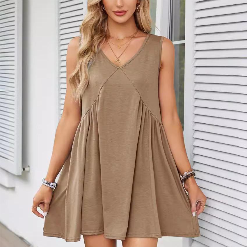 💃 Rochie mini de vară fără mâneci, cu decolteu în V, pentru femei-14