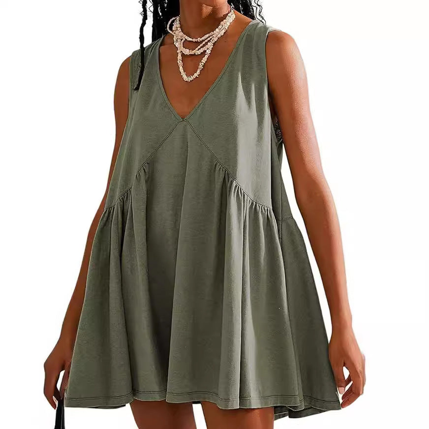 💃 Rochie mini de vară fără mâneci, cu decolteu în V, pentru femei-16