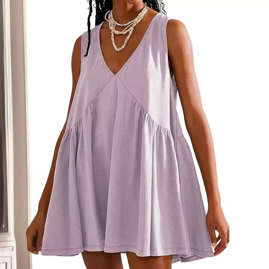 💃 Rochie mini de vară fără mâneci, cu decolteu în V, pentru femei-15