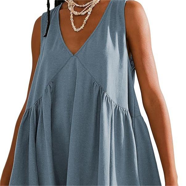 💃 Rochie mini de vară fără mâneci, cu decolteu în V, pentru femei-18