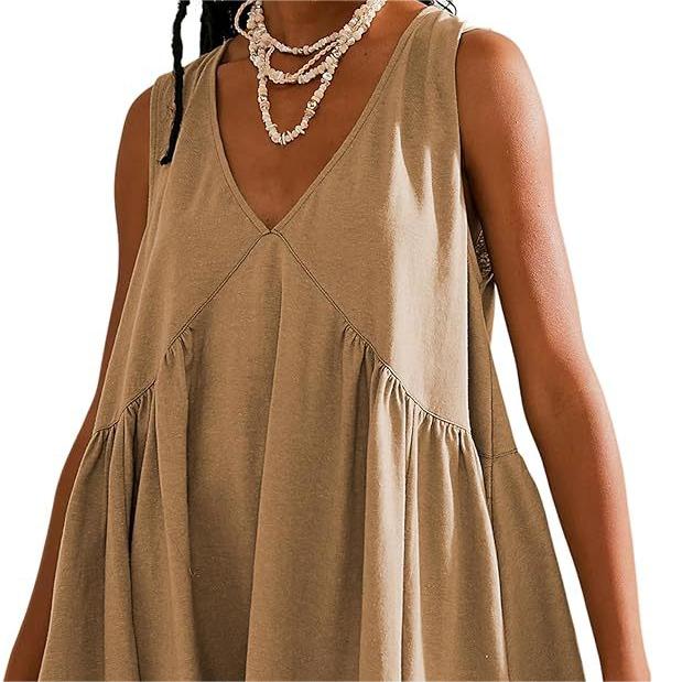 💃 Rochie mini de vară fără mâneci, cu decolteu în V, pentru femei-21