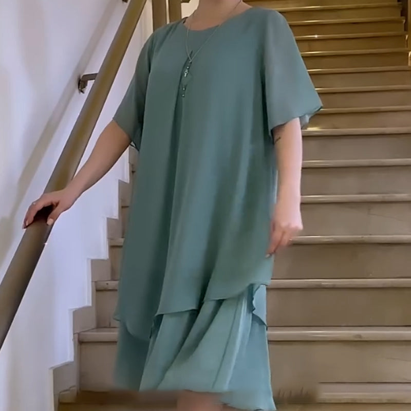 🎀Culoare solidă pentru femei Casual Plus Dimensiune rochie-4
