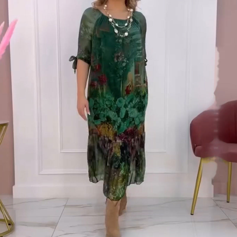 Rochie cu mâneci batwing în flori-7