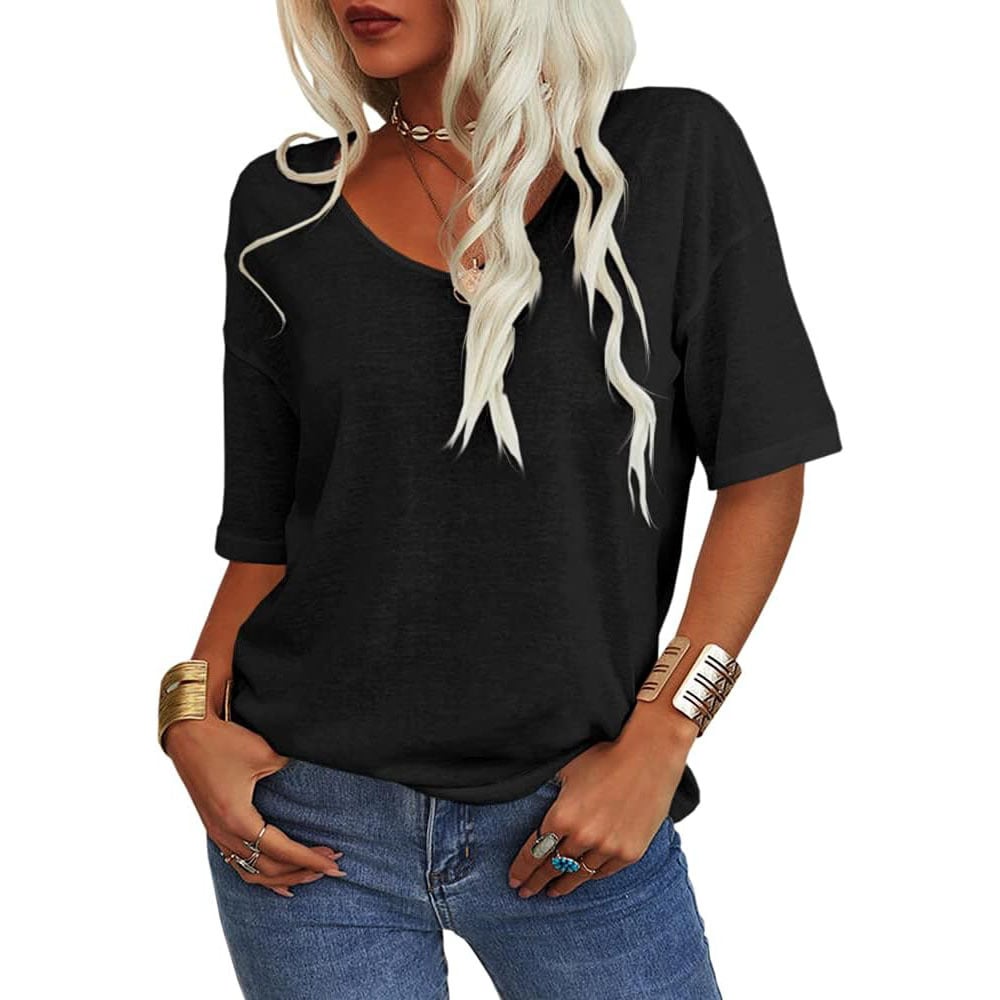 🔥Tricou simplu pentru femei cu decolteu în V-1