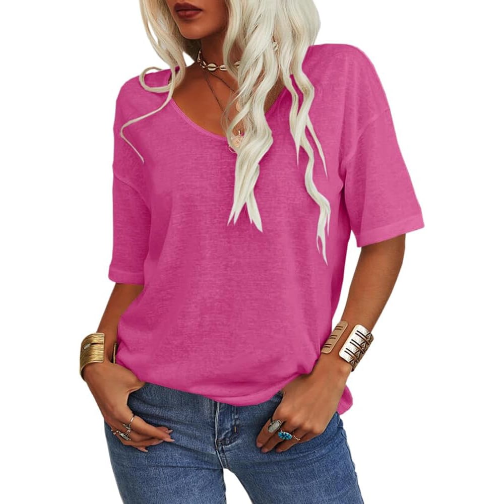 🔥Tricou simplu pentru femei cu decolteu în V-4