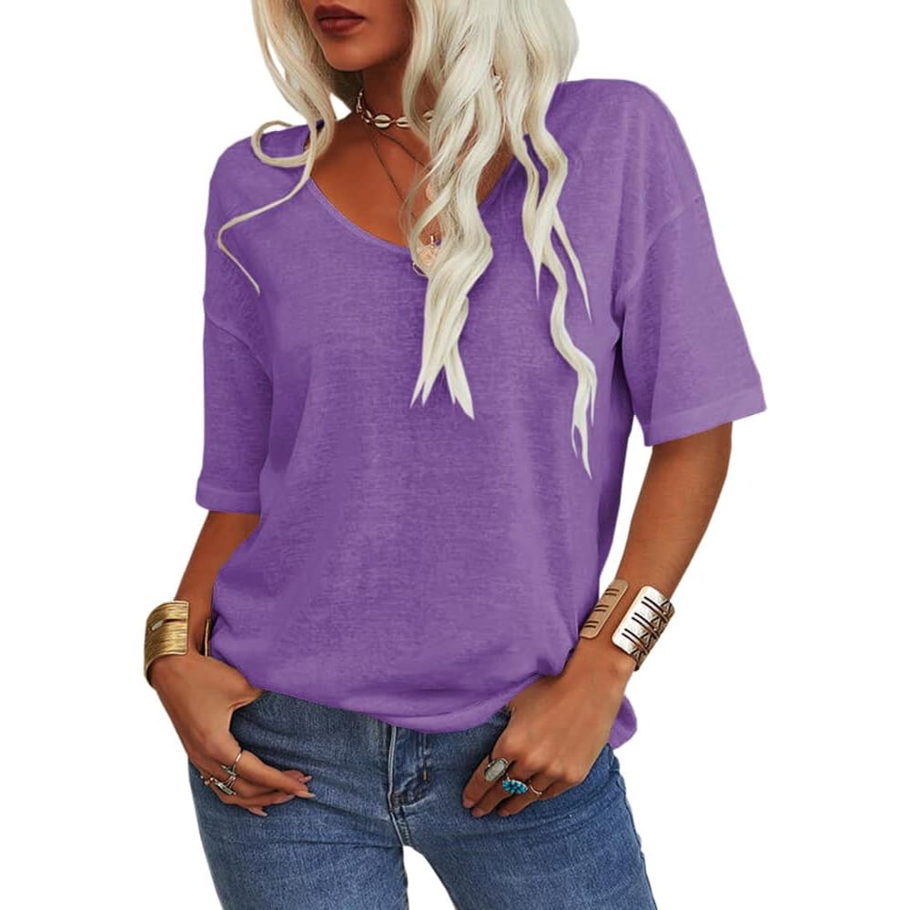 🔥Tricou simplu pentru femei cu decolteu în V-7