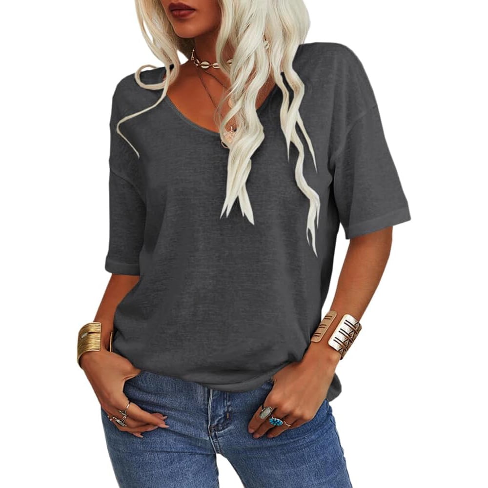 🔥Tricou simplu pentru femei cu decolteu în V-3