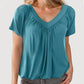 💖 V-Neck Casual plisat cu mânecă scurtă Top-2