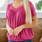 💖 V-Neck Casual plisat cu mânecă scurtă Top-9