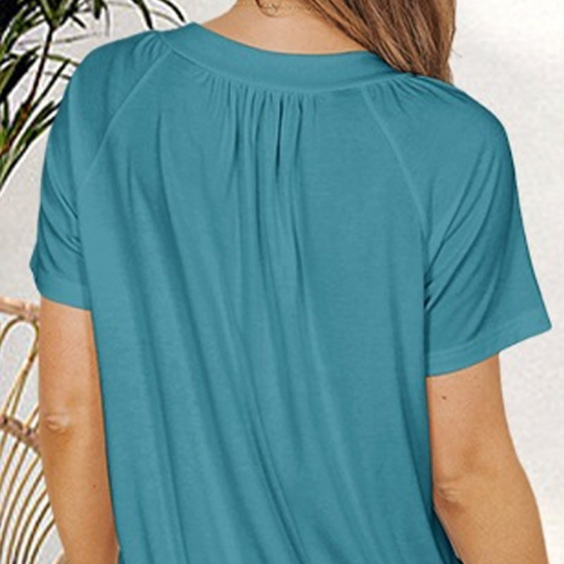 💖 V-Neck Casual plisat cu mânecă scurtă Top-11