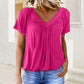 💖 V-Neck Casual plisat cu mânecă scurtă Top-3