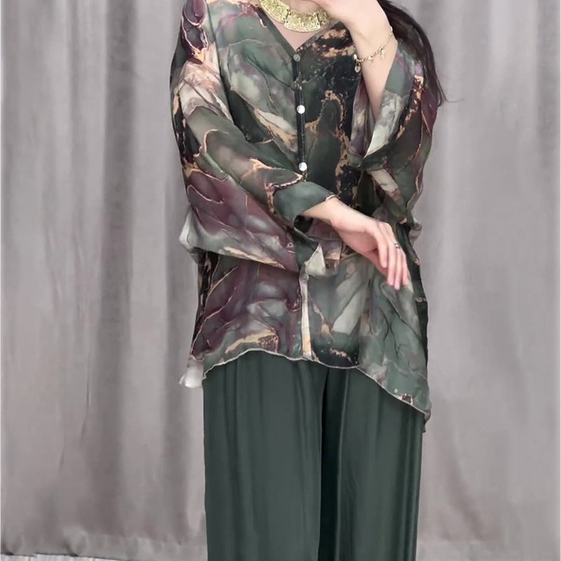 🌺Top imprimat cu mânecă lungă + pantaloni (set din două piese)-2