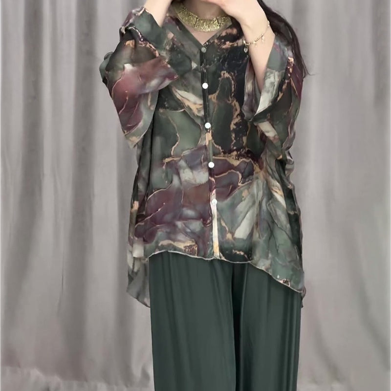 🌺Top imprimat cu mânecă lungă + pantaloni (set din două piese)-3