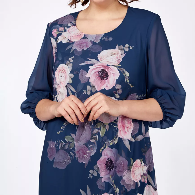 🎁🌸Elegant florale imprimare rotund gât rochii de femei-4