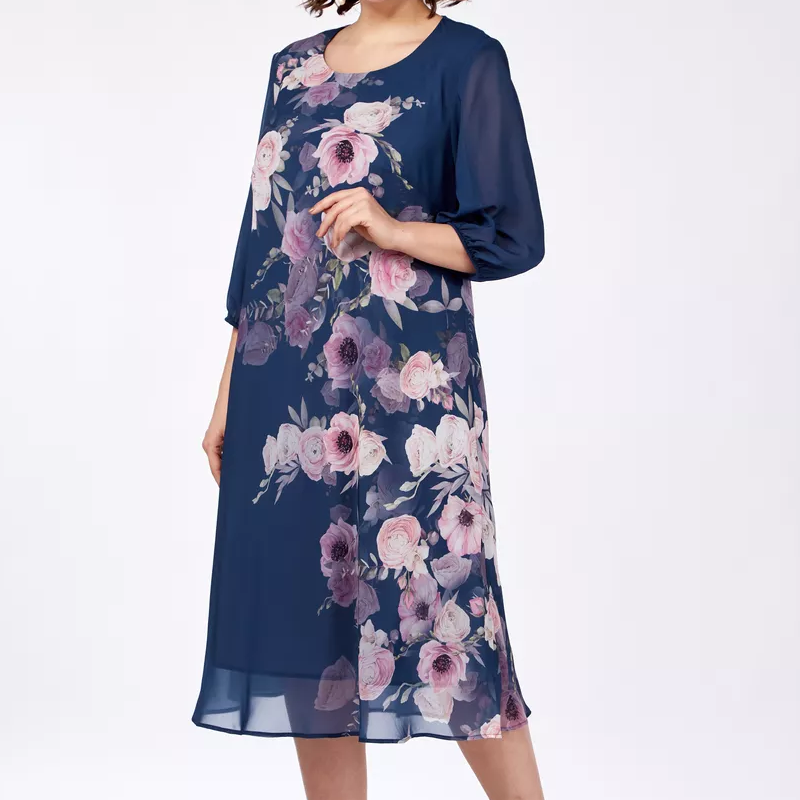 🎁🌸Elegant florale imprimare rotund gât rochii de femei-6