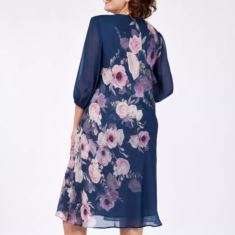 🎁🌸Elegant florale imprimare rotund gât rochii de femei-7