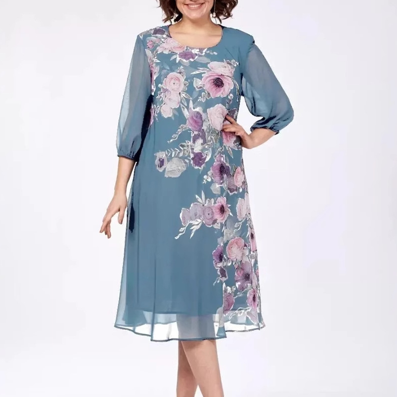 🎁🌸Elegant florale imprimare rotund gât rochii de femei-1