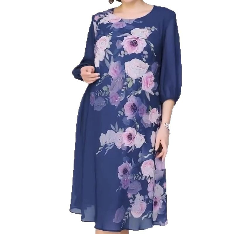 🎁🌸Elegant florale imprimare rotund gât rochii de femei-12