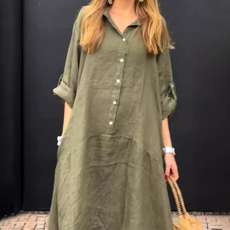 Rochie maxi de vară din amestec de bumbac și in-5