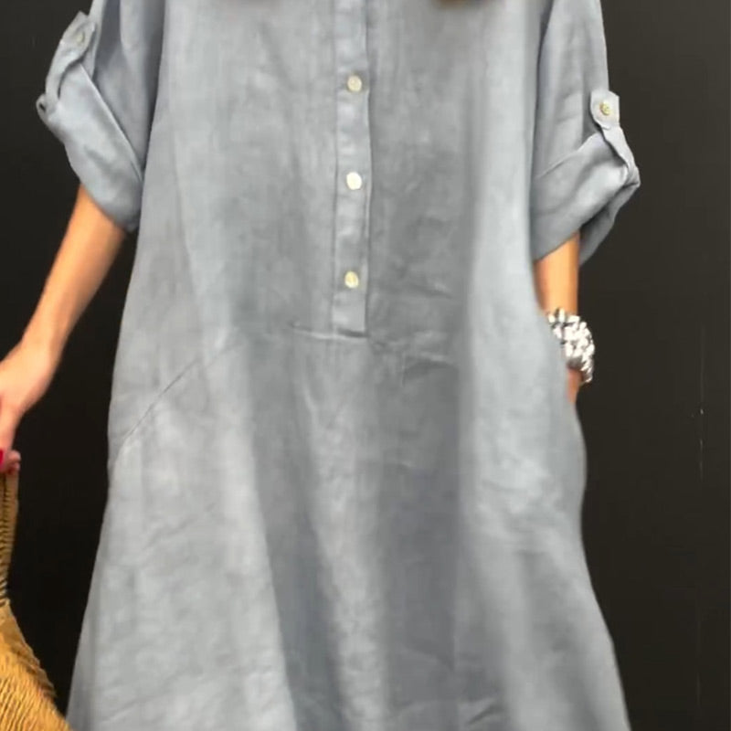 Rochie maxi de vară din amestec de bumbac și in-7