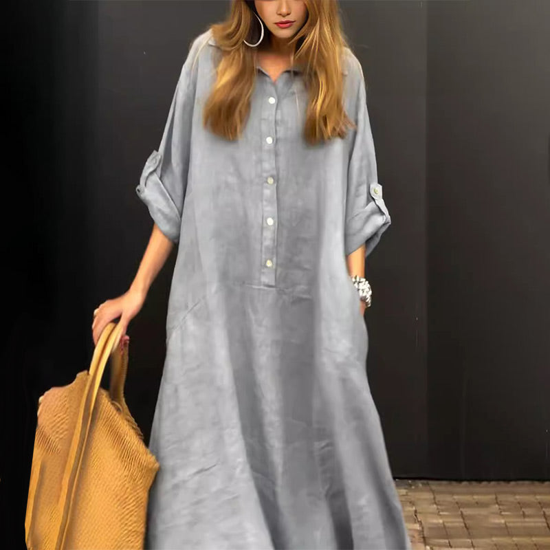 Rochie maxi de vară din amestec de bumbac și in-9