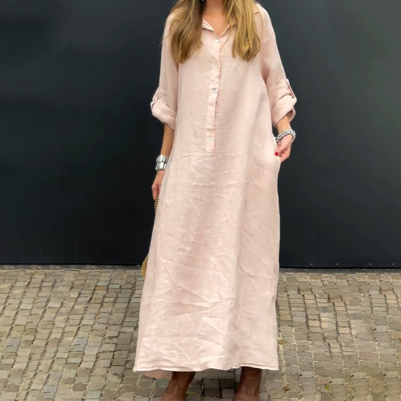 Rochie maxi de vară din amestec de bumbac și in-3