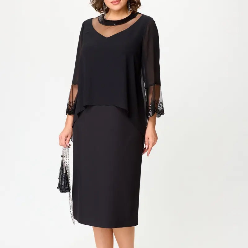 ✨Rochii elegante negre cu mânecă 3/4 pentru femei-1