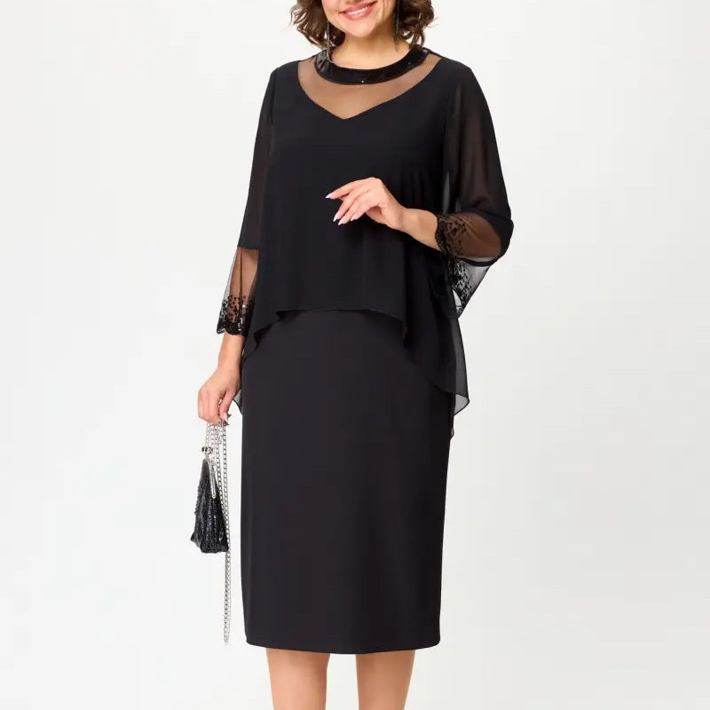 ✨Rochii elegante negre cu mânecă 3/4 pentru femei-5