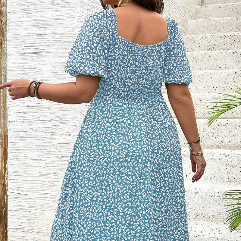 Rochie cu mânecă scurtă cu imprimeu floral-6