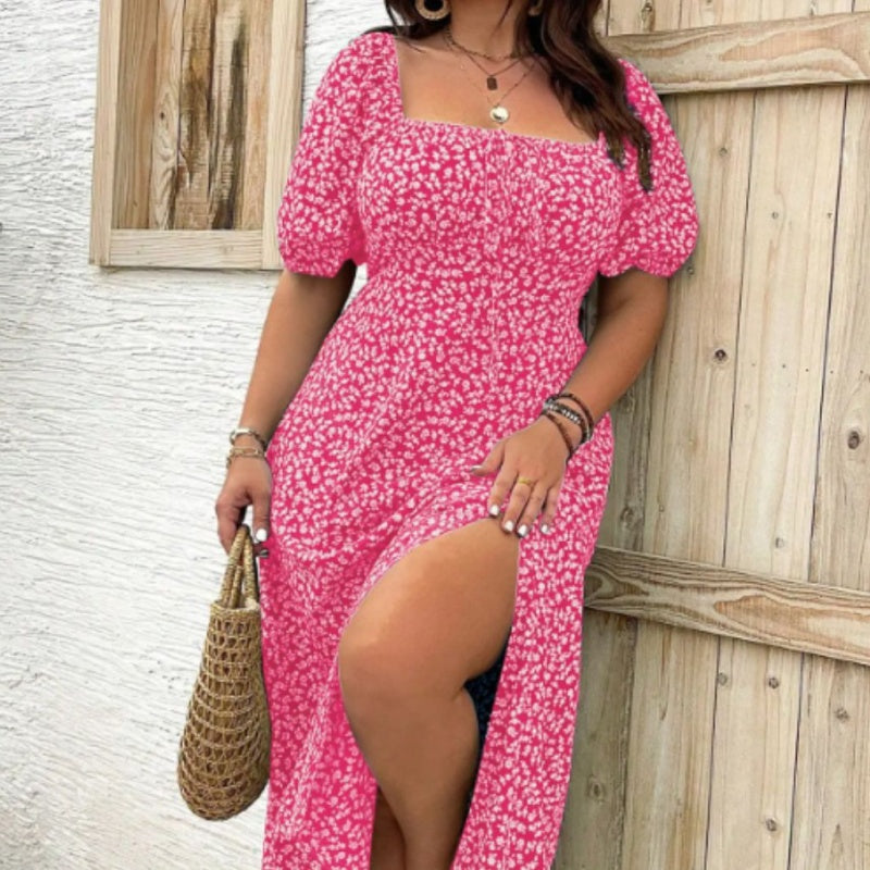 Rochie cu mânecă scurtă cu imprimeu floral-4