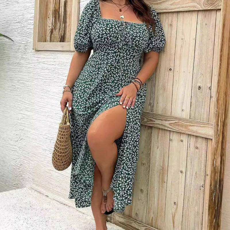 Rochie cu mânecă scurtă cu imprimeu floral-3