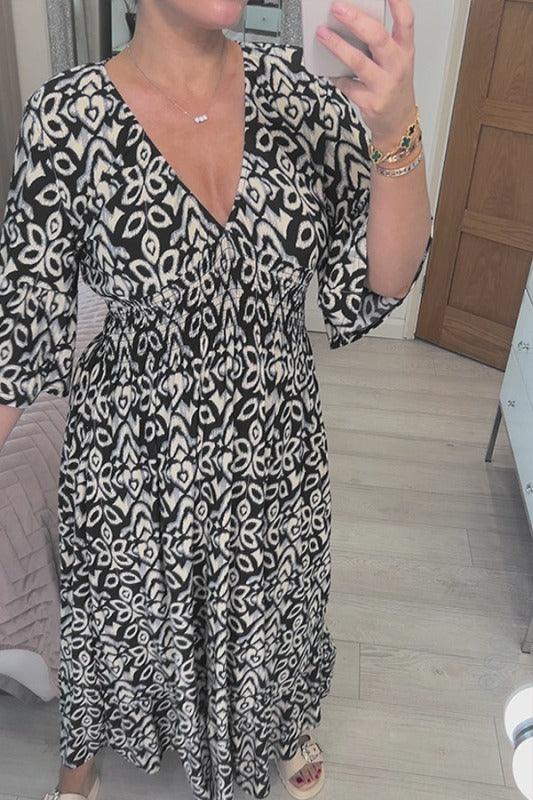 (🔥Vânzare fierbinte - 48% OFF🔥)Rochie lungă cu decolteu în V cu imprimare casual-1