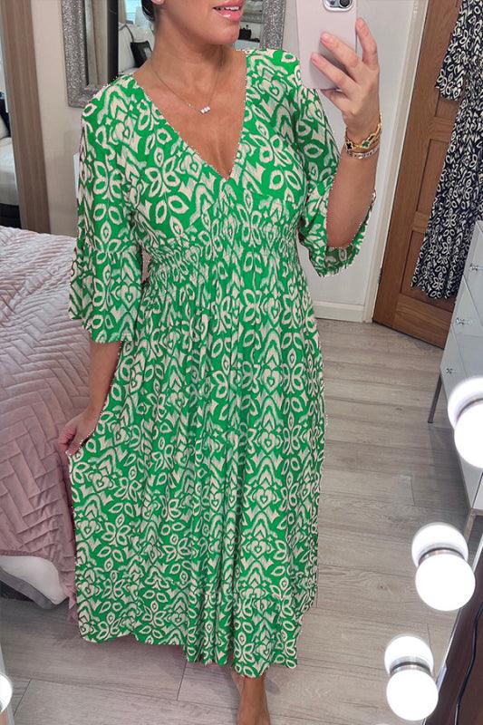 (🔥Vânzare fierbinte - 48% OFF🔥)Rochie lungă cu decolteu în V cu imprimare casual-2