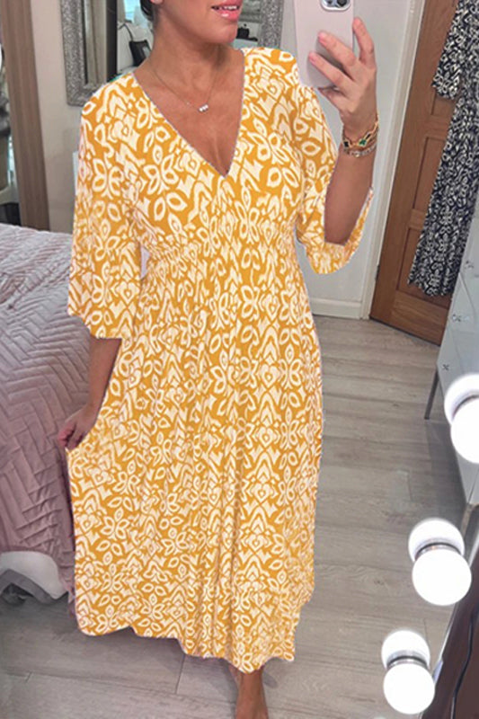(🔥Vânzare fierbinte - 48% OFF🔥)Rochie lungă cu decolteu în V cu imprimare casual-5