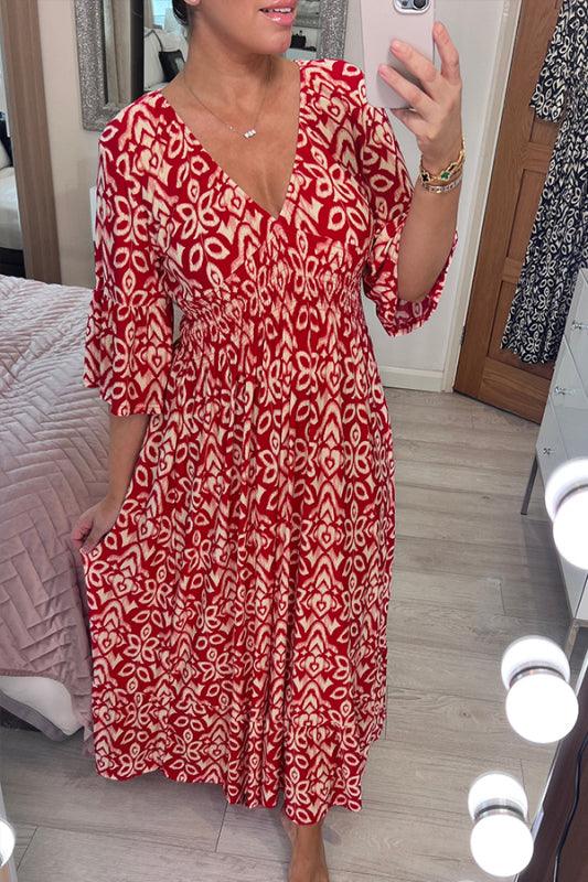 (🔥Vânzare fierbinte - 48% OFF🔥)Rochie lungă cu decolteu în V cu imprimare casual-14