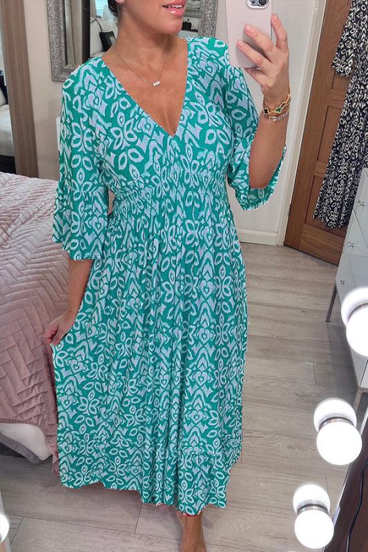 (🔥Vânzare fierbinte - 48% OFF🔥)Rochie lungă cu decolteu în V cu imprimare casual-20