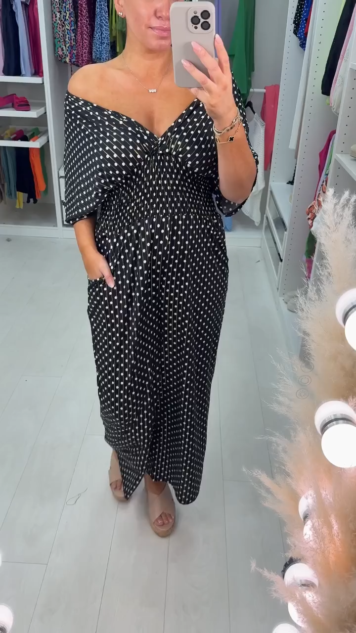 💖 Salopetă cu talie elastică cu imprimeu cu buline-6