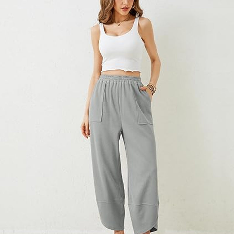 Pantaloni casual de gleznă pentru femei, cu croi lejer și talie elastică 👖-2