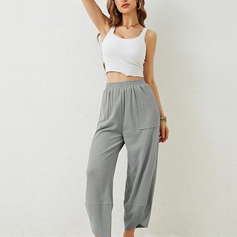Pantaloni casual de gleznă pentru femei, cu croi lejer și talie elastică 👖-4