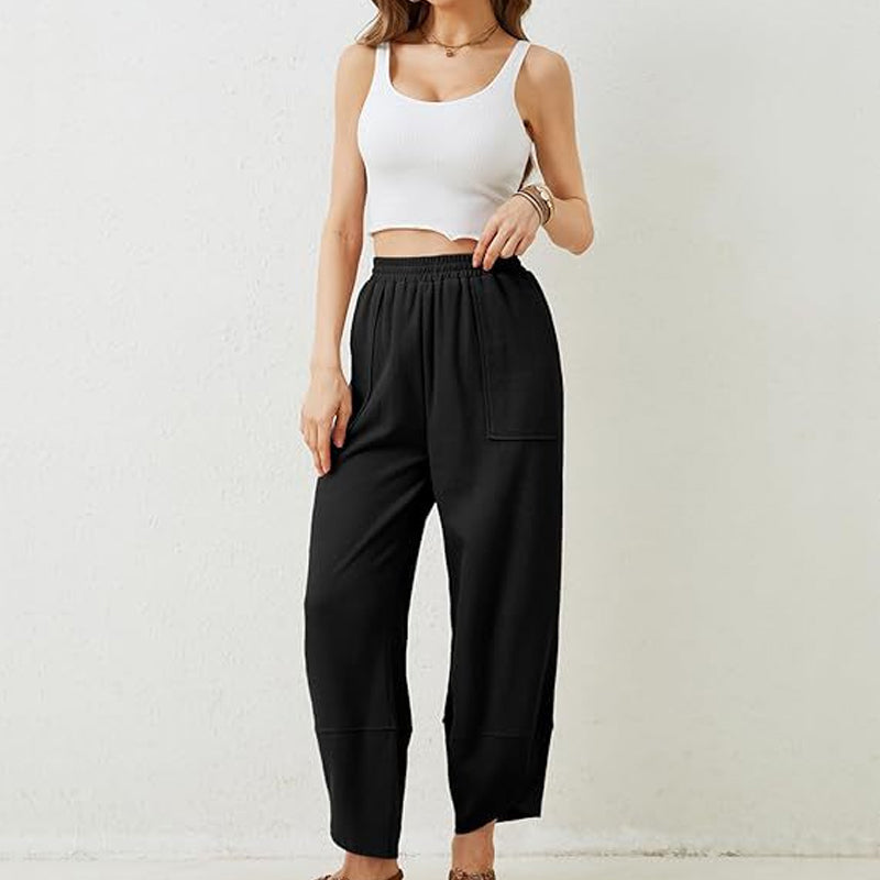 Pantaloni casual de gleznă pentru femei, cu croi lejer și talie elastică 👖-3