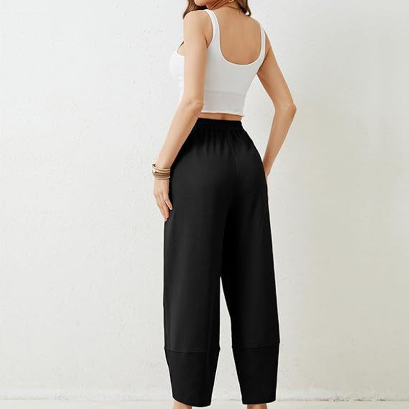 Pantaloni casual de gleznă pentru femei, cu croi lejer și talie elastică 👖-5