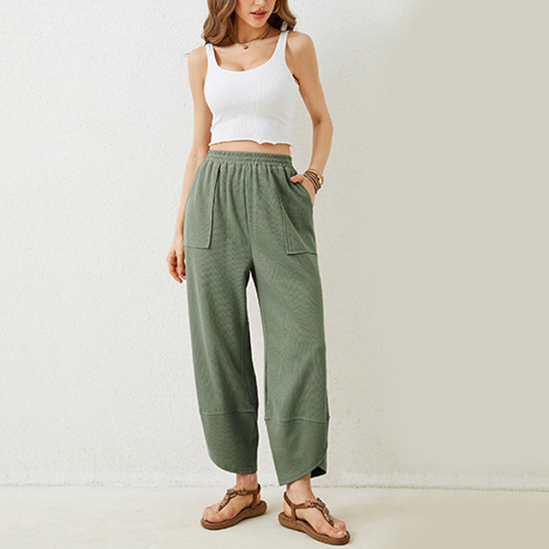Pantaloni casual de gleznă pentru femei, cu croi lejer și talie elastică 👖-1