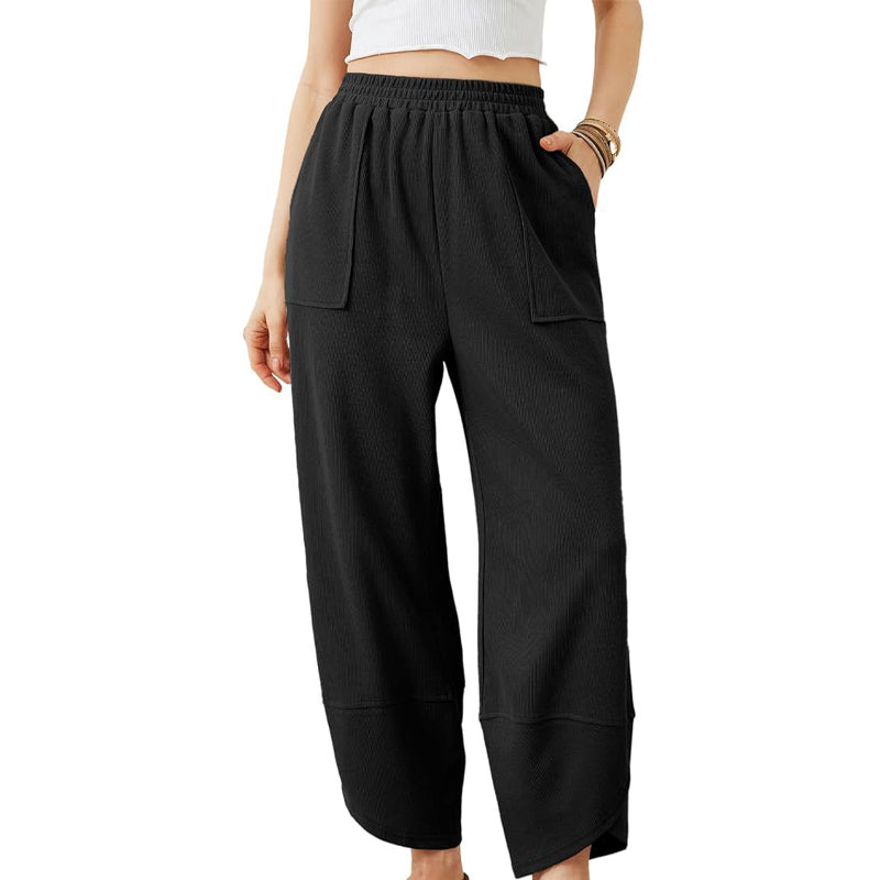 Pantaloni casual de gleznă pentru femei, cu croi lejer și talie elastică 👖-9