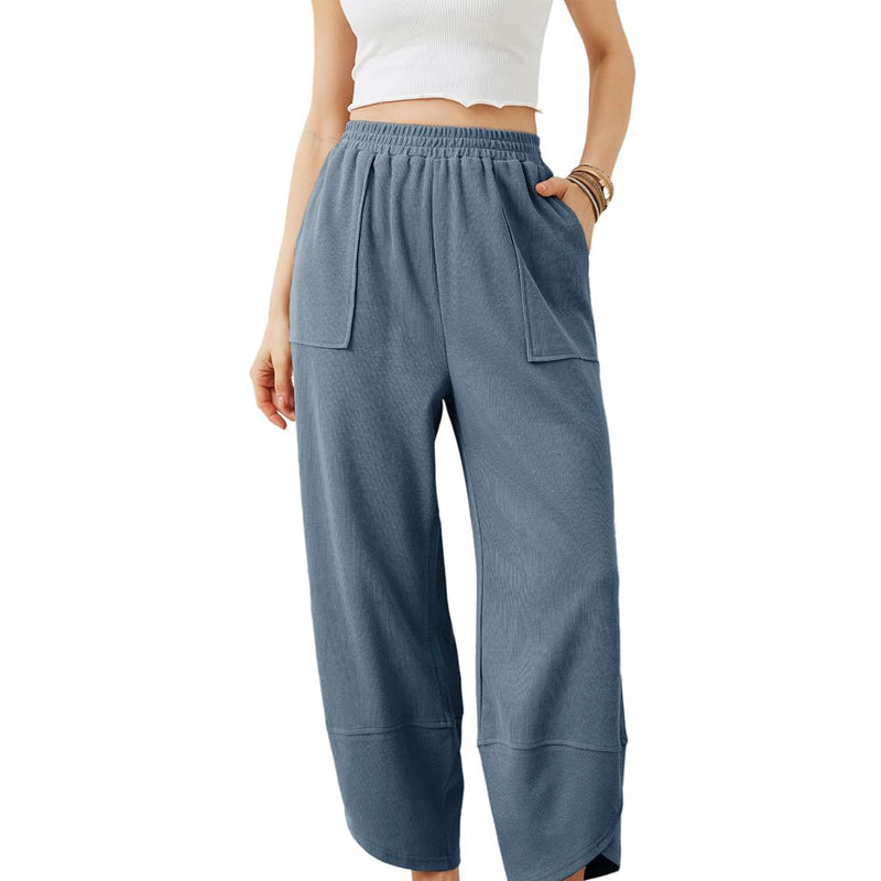 Pantaloni casual de gleznă pentru femei, cu croi lejer și talie elastică 👖-11