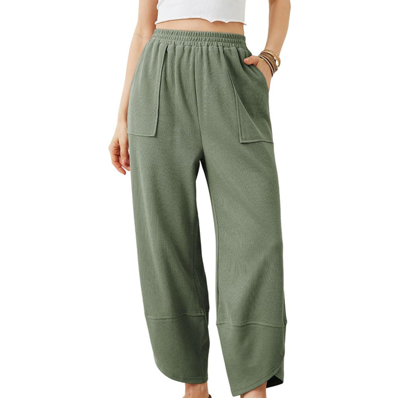 Pantaloni casual de gleznă pentru femei, cu croi lejer și talie elastică 👖-12