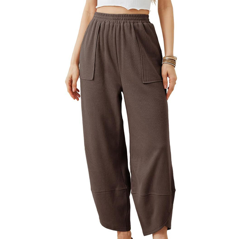 Pantaloni casual de gleznă pentru femei, cu croi lejer și talie elastică 👖-13