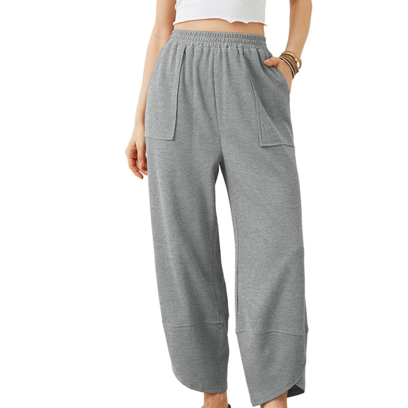 Pantaloni casual de gleznă pentru femei, cu croi lejer și talie elastică 👖-14