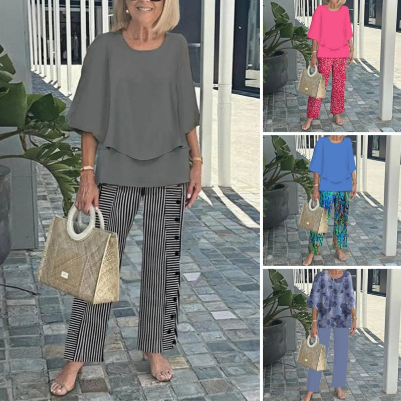 👚 Set Casual Femei: Top cu Gât Rotund & Pantaloni 🌿-8