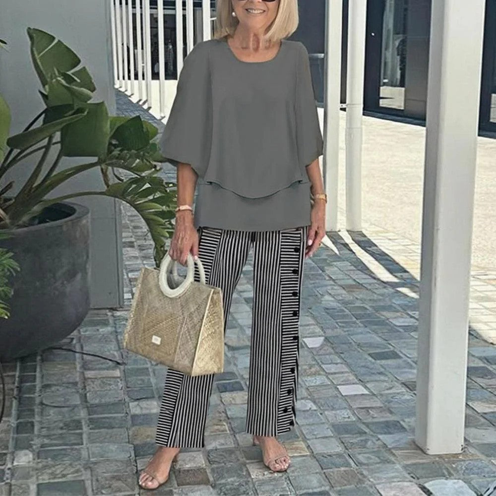 👚 Set Casual Femei: Top cu Gât Rotund & Pantaloni 🌿-9