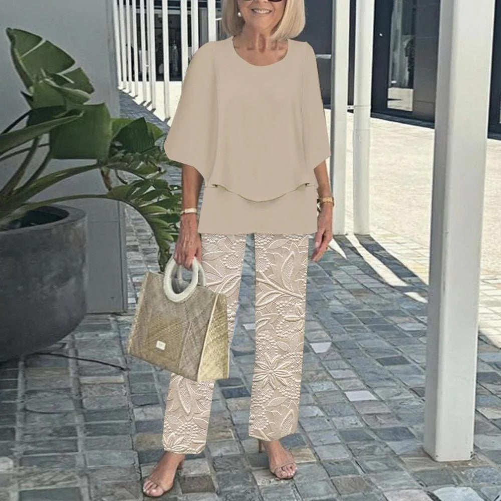 👚 Set Casual Femei: Top cu Gât Rotund & Pantaloni 🌿-10